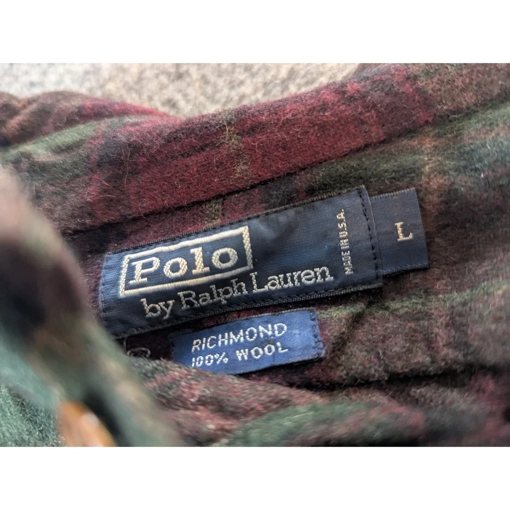 Vintage Polo Ralph Lauren Shirt Mens L  Plaid Patch Elbow Made In USA 100% Wool